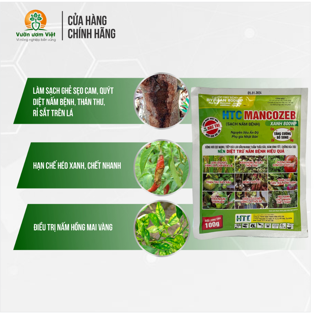 Thuốc trừ bệnh Mancozeb 800WP chuyên trị thối nhũn, vàng lá, thán thứ và nấm bệnh phổ rộng - 100gr