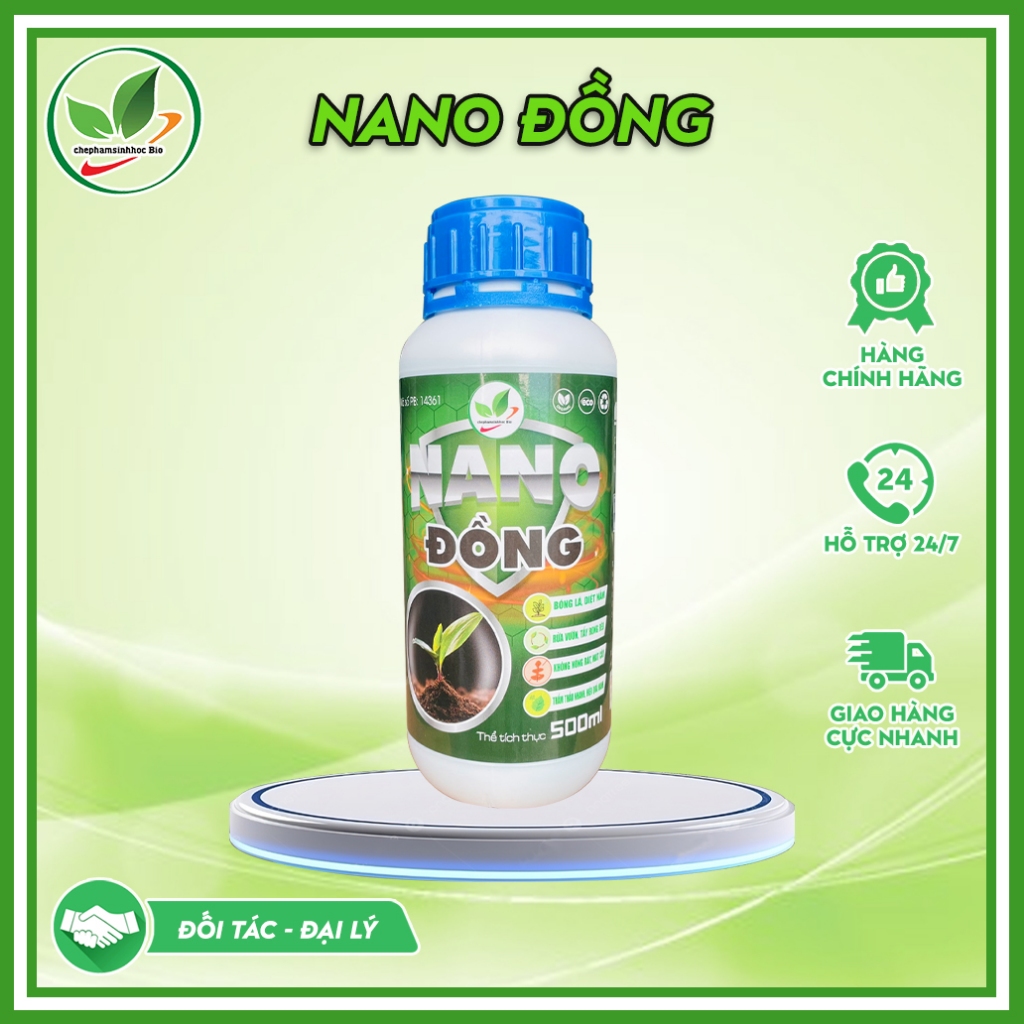 NANO Đồng, diệt nấm, rửa vườn, tẩy rong rêu, không nóng rát, mát cây, thẩm thấu nhanh. Chai 500ml
