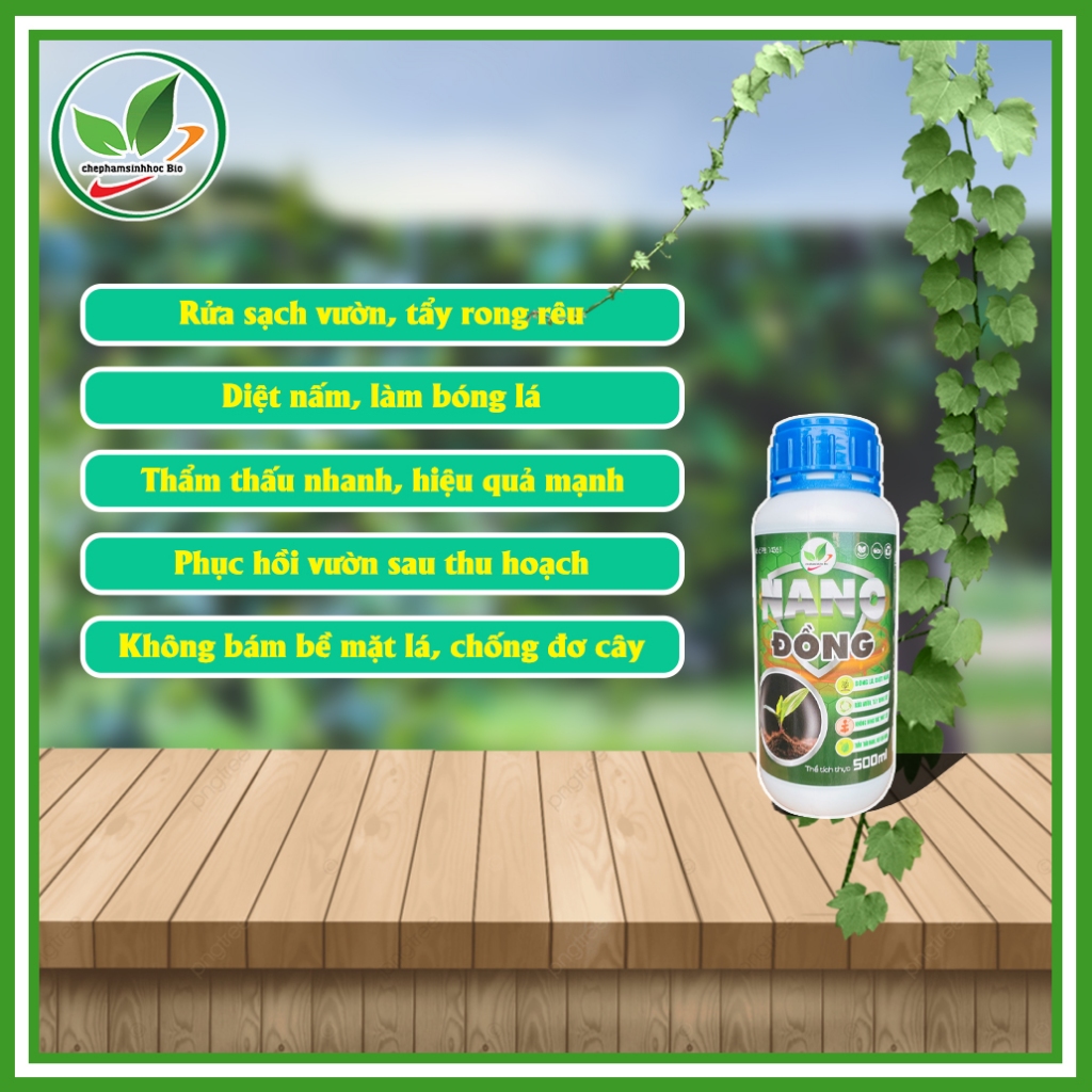 NANO Đồng, diệt nấm, rửa vườn, tẩy rong rêu, không nóng rát, mát cây, thẩm thấu nhanh. Chai 500ml