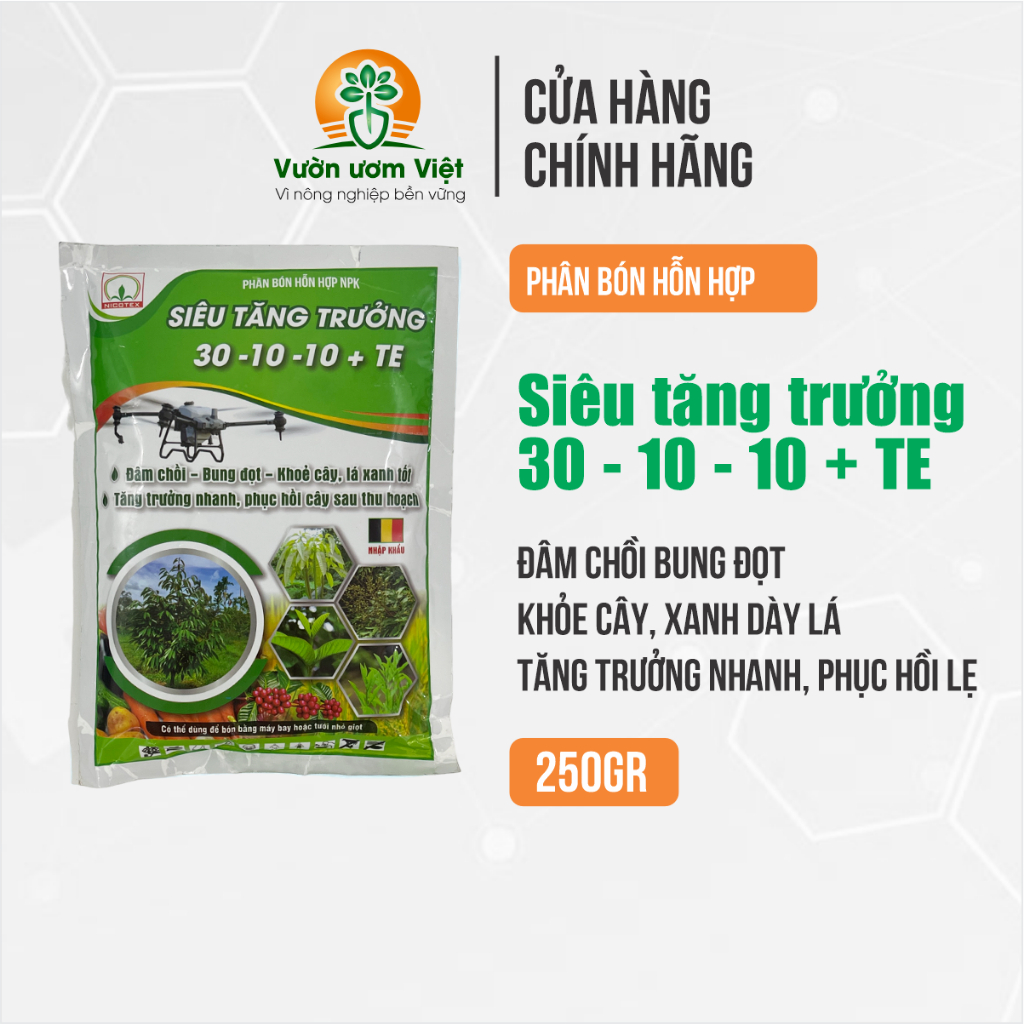 Phân bón SIÊU TĂNG TRƯỞNG 30-10-10+TE nuôi dưỡng cây trồng tận sâu bên trong, dưỡng cây toàn diện