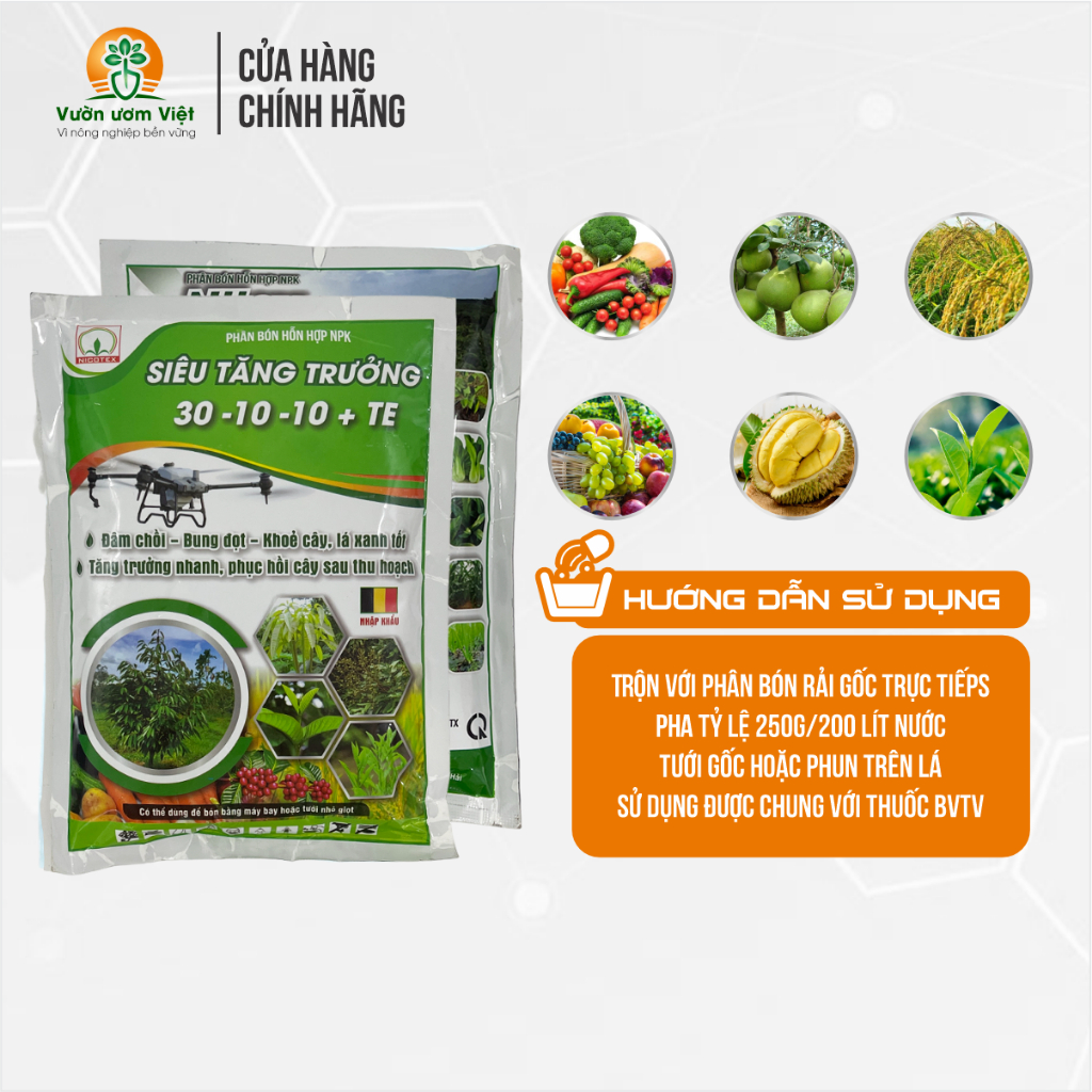 Phân bón SIÊU TĂNG TRƯỞNG 30-10-10+TE nuôi dưỡng cây trồng tận sâu bên trong, dưỡng cây toàn diện