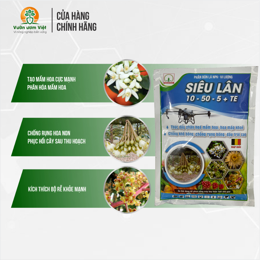 SIÊU LÂN 10-50-5+TE chuyên tạo mầm hoa, ra hoa cực mạnh, phát rễ nhiều, tưới phun đều được - 250gr
