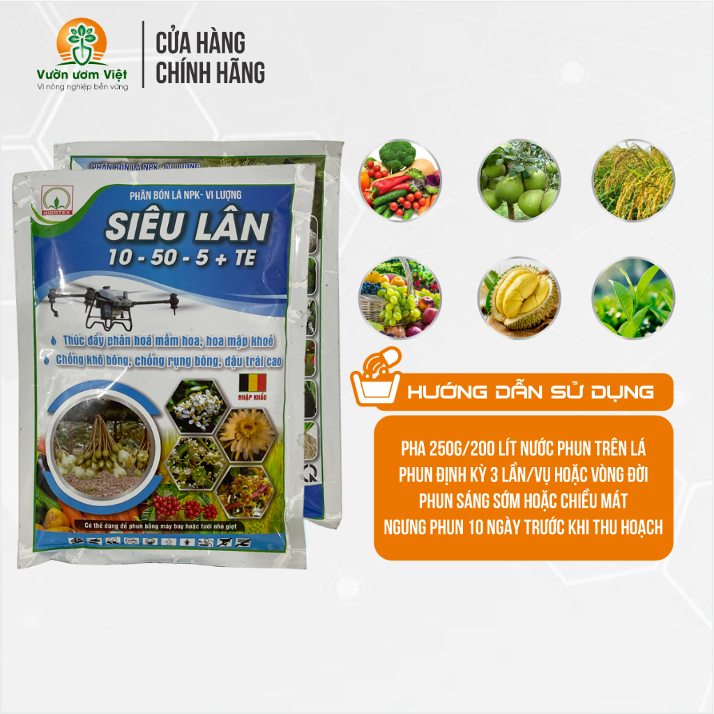 SIÊU LÂN 10-50-5+TE chuyên tạo mầm hoa, ra hoa cực mạnh, phát rễ nhiều, tưới phun đều được - 250gr