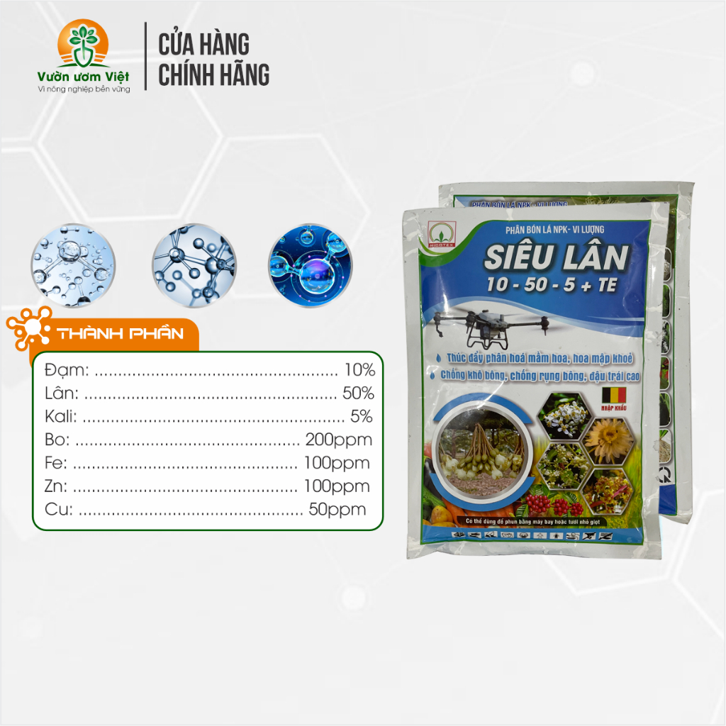 SIÊU LÂN 10-50-5+TE chuyên tạo mầm hoa, ra hoa cực mạnh, phát rễ nhiều, tưới phun đều được - 250gr