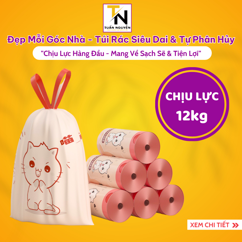 Túi đựng rác có quai, túi đựng rác có dây rút kích thước lớn 45*50cm ...