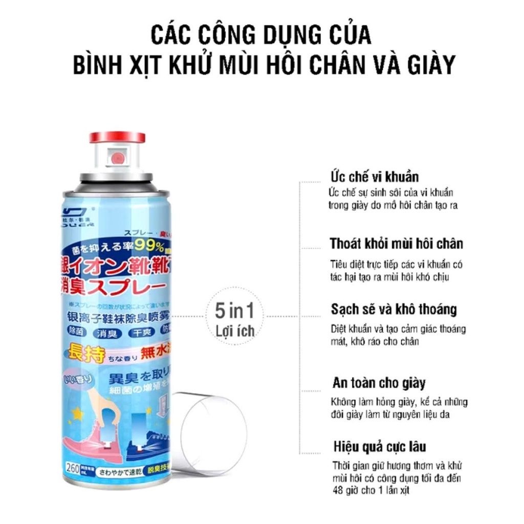 BÌNH XỊT KHỬ MÙI GIÀY,  Xịt Thơm Giày Khử Mùi Hôi Giày Dép, Tất Vớ, Kháng Khuẩn Nano Bạc Chống Hôi Chân Đổ Mồ Hôi-MA58