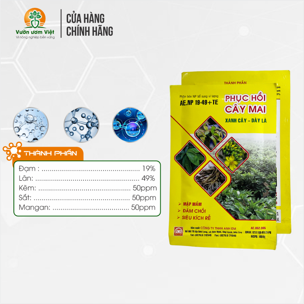 Phân bón PHỤC HỒI CÂY MAI dưỡng cây sau bị sâu bệnh, phục hồi sau khi ra hoa, sang chiết chậu