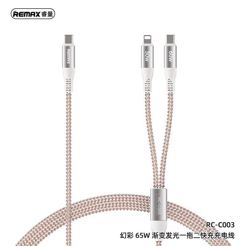 Cáp sạc nhanh đa năng REMAX RC-C003 C-C+L 65W 2-in-1 tích hợp chip ...