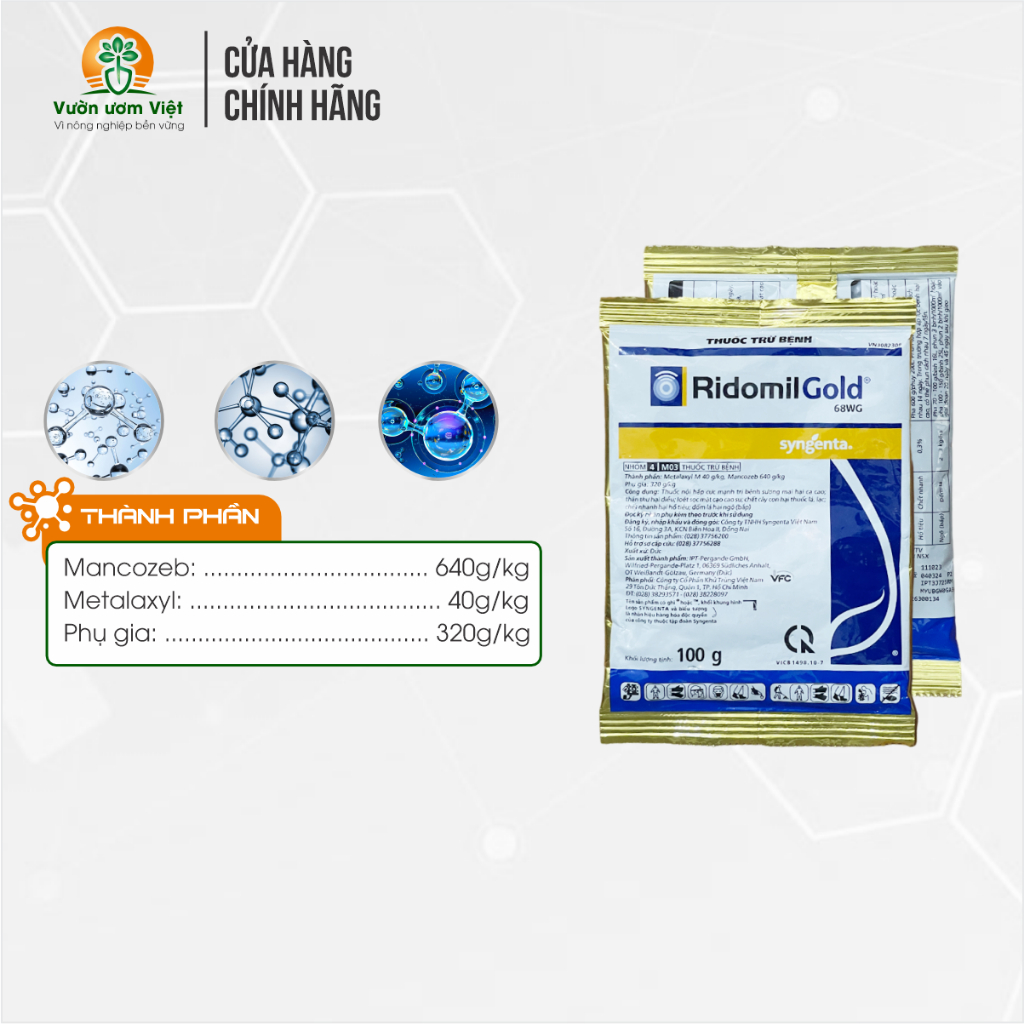 Thuốc trừ bệnh Ridomil Gold - chuyên trị thối rễ, vàng lá, thán thư - 100gr
