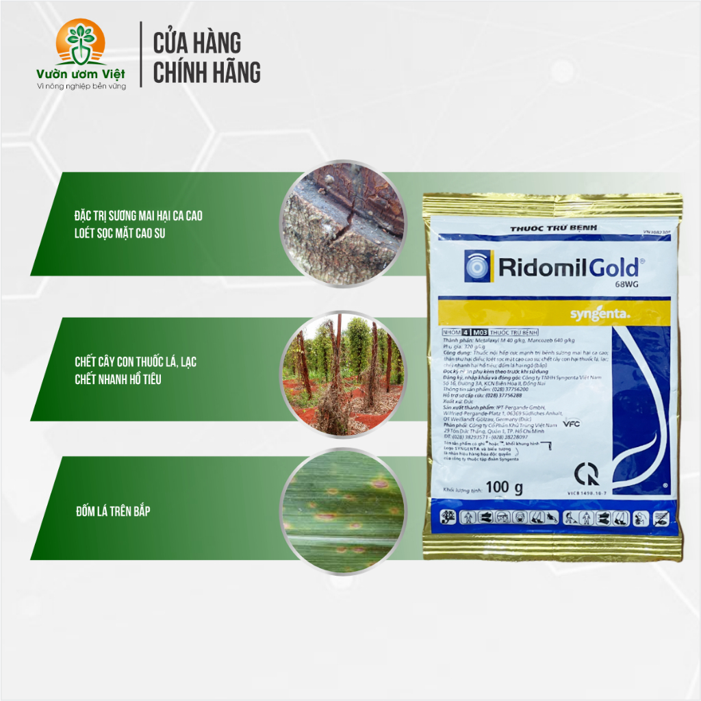 Thuốc trừ bệnh Ridomil Gold - chuyên trị thối rễ, vàng lá, thán thư - 100gr