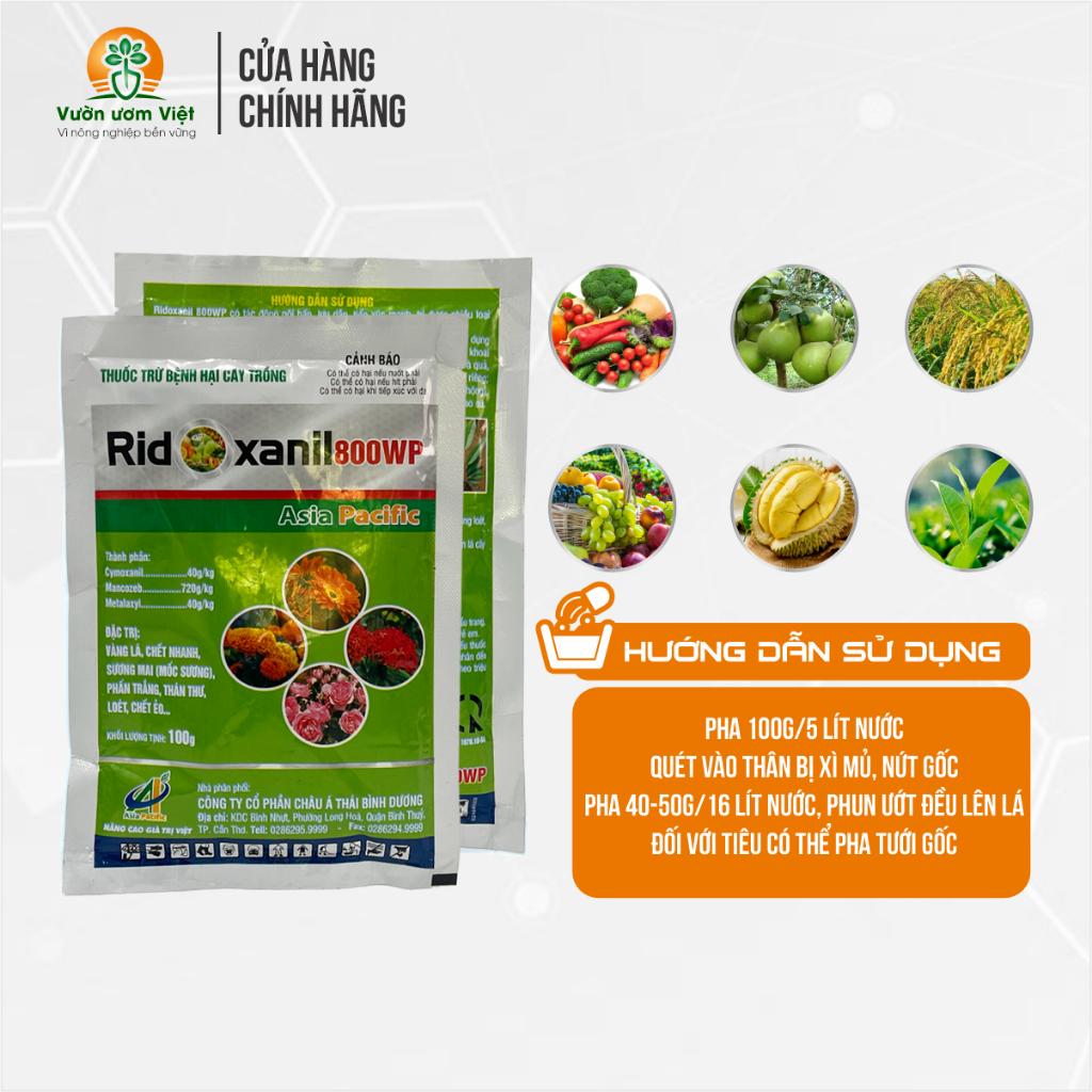 Thuốc trừ bệnh Ridoxanil 800WP trị vàng lá, thối rễ, cháy lá, loét cây, ghẻ sẹo cực mạnh - 100gr