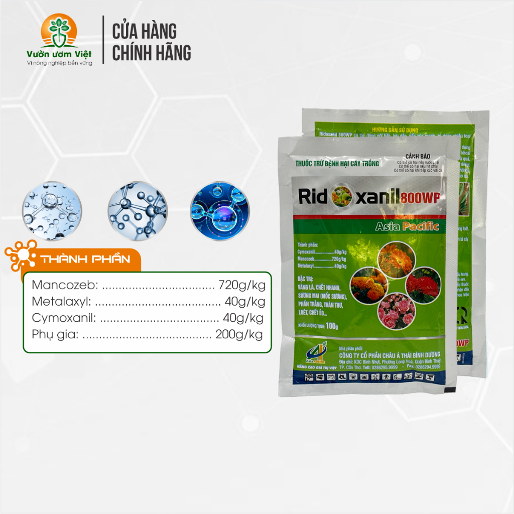 Thuốc trừ bệnh Ridoxanil 800WP trị vàng lá, thối rễ, cháy lá, loét cây, ghẻ sẹo cực mạnh - 100gr