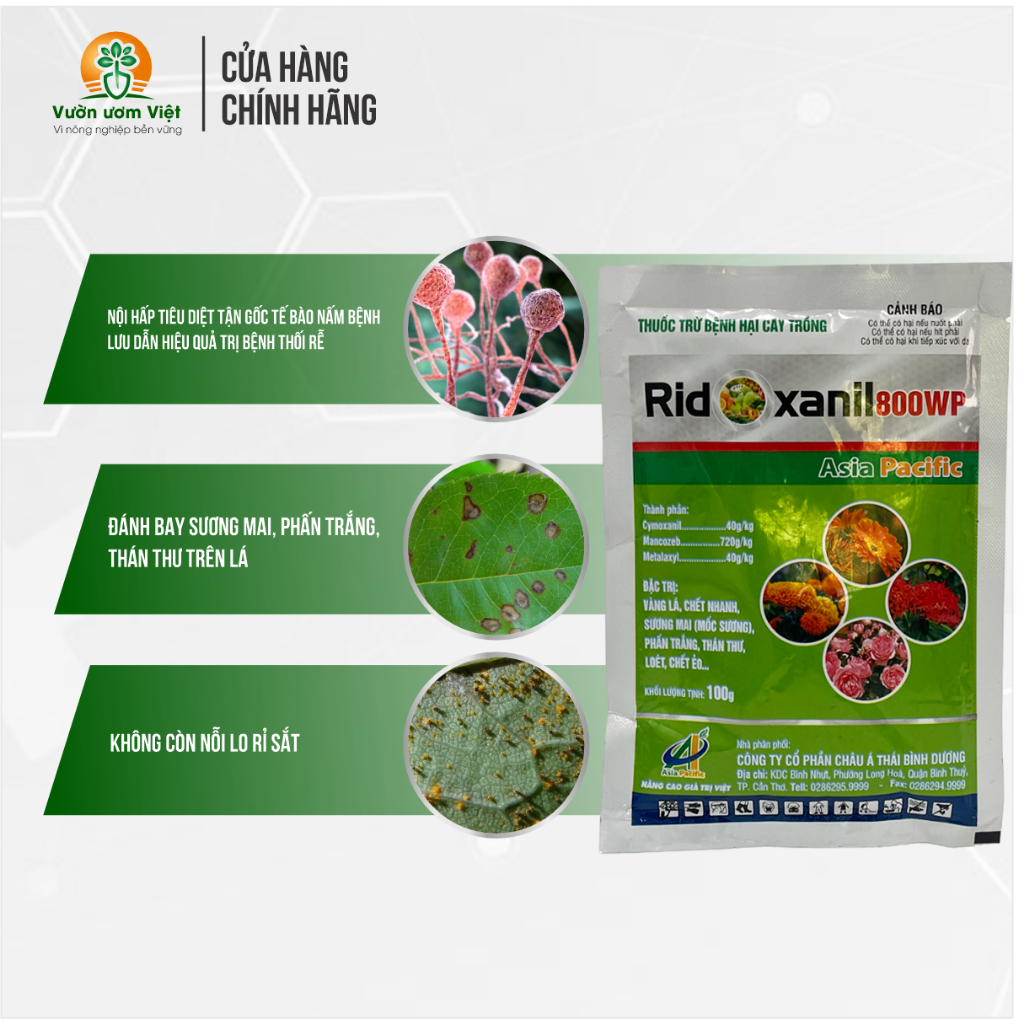 Thuốc trừ bệnh Ridoxanil 800WP trị vàng lá, thối rễ, cháy lá, loét cây, ghẻ sẹo cực mạnh - 100gr