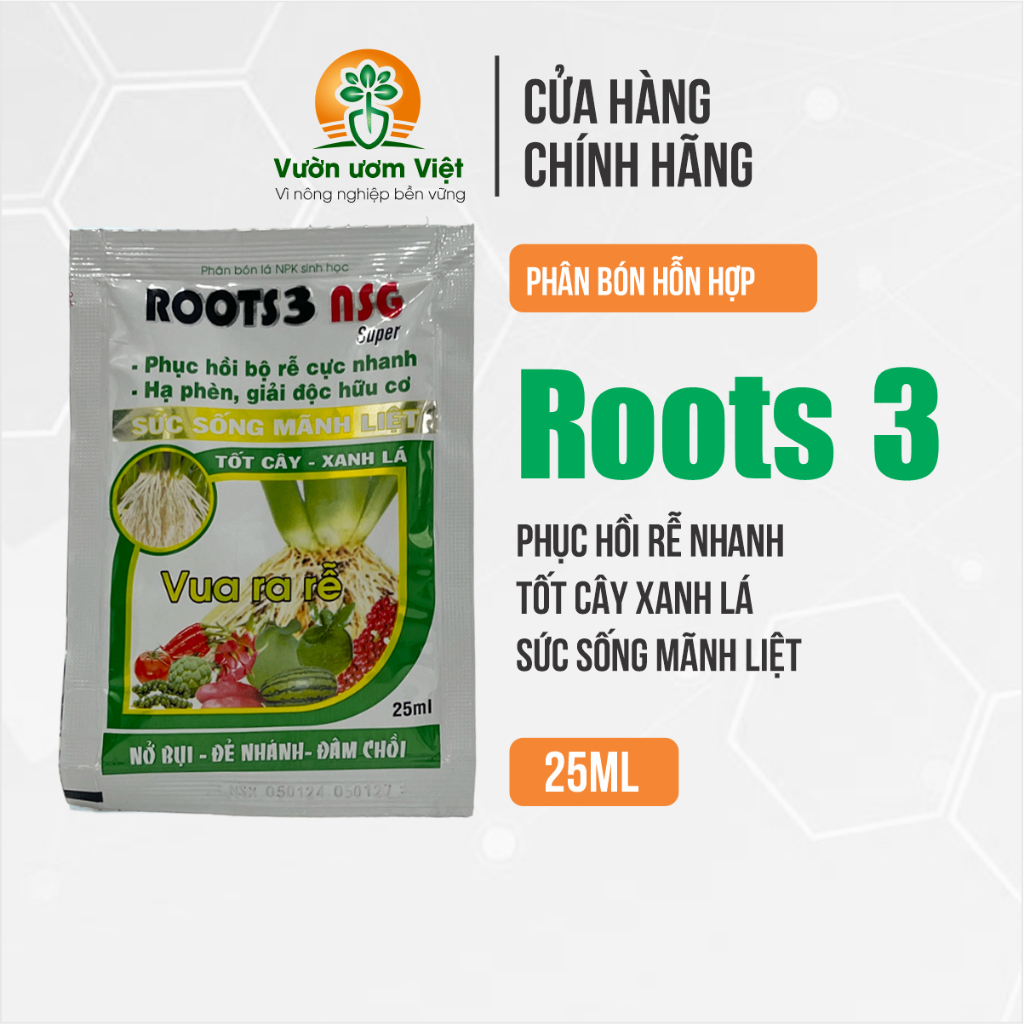 Phân bón ROOTS 3 NSG dưỡng bộ rễ hoàn thiện, sản phẩm hữu cơ dưỡng cây tận sâu bên trong.