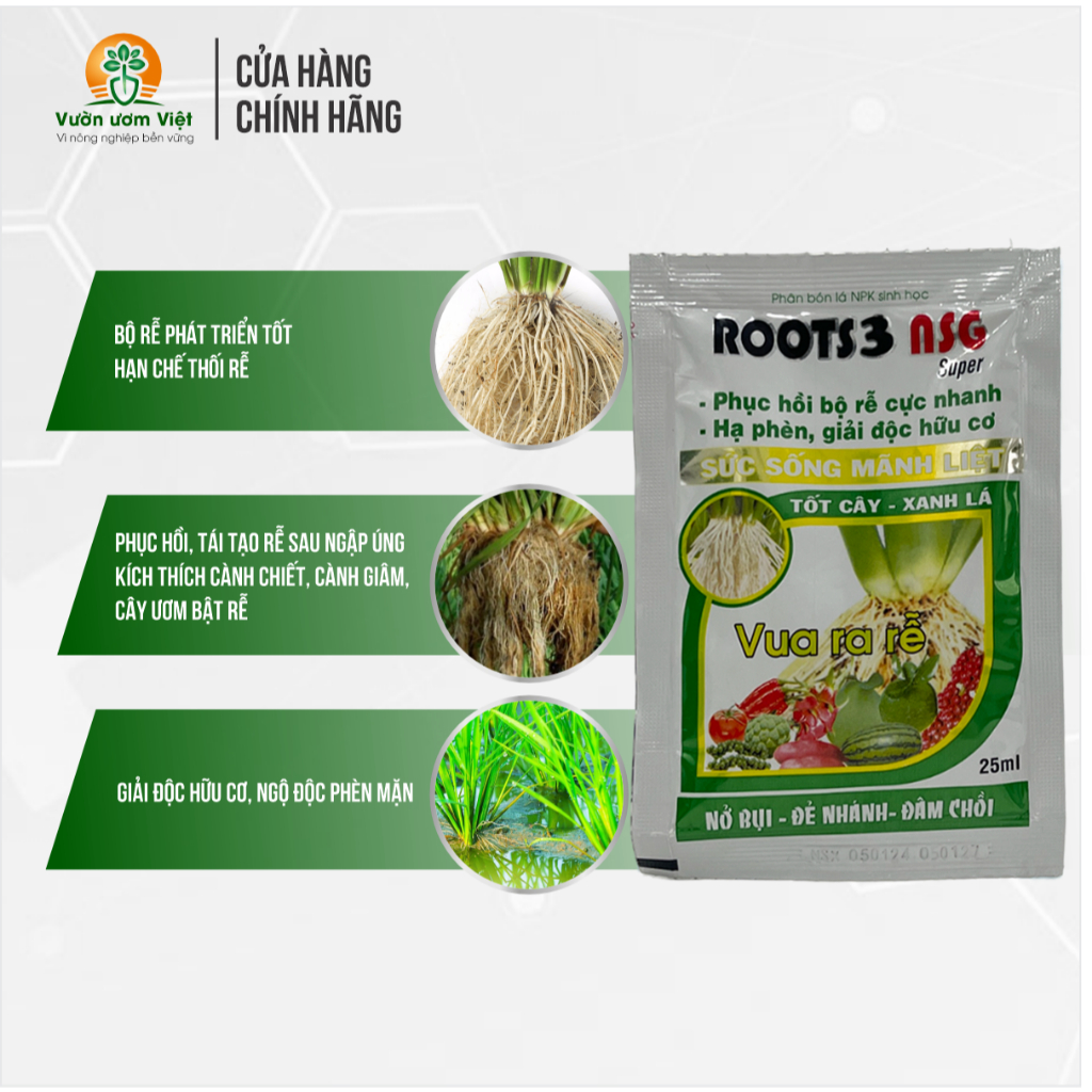 Phân bón ROOTS 3 NSG dưỡng bộ rễ hoàn thiện, sản phẩm hữu cơ dưỡng cây tận sâu bên trong.