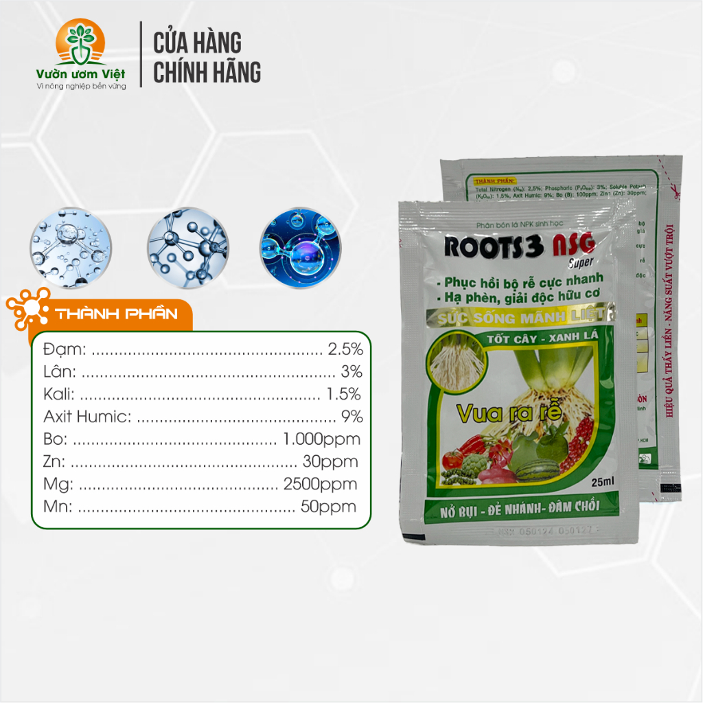 Phân bón ROOTS 3 NSG dưỡng bộ rễ hoàn thiện, sản phẩm hữu cơ dưỡng cây tận sâu bên trong.