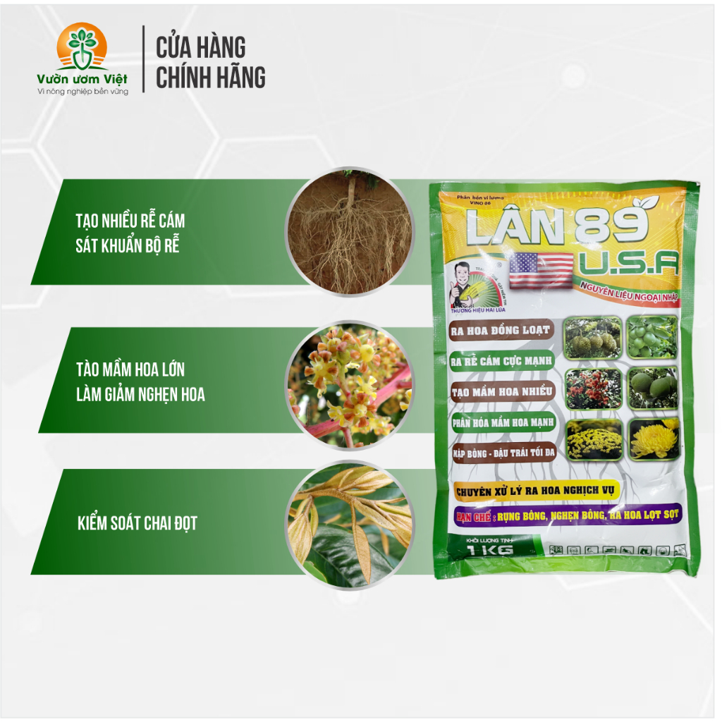 Phân bón LÂN 89 USA chuyên kích mầm hoa, ra hoa nghịch vụ, dưỡng cây toàn diện, khỏe khoắn - 1kg