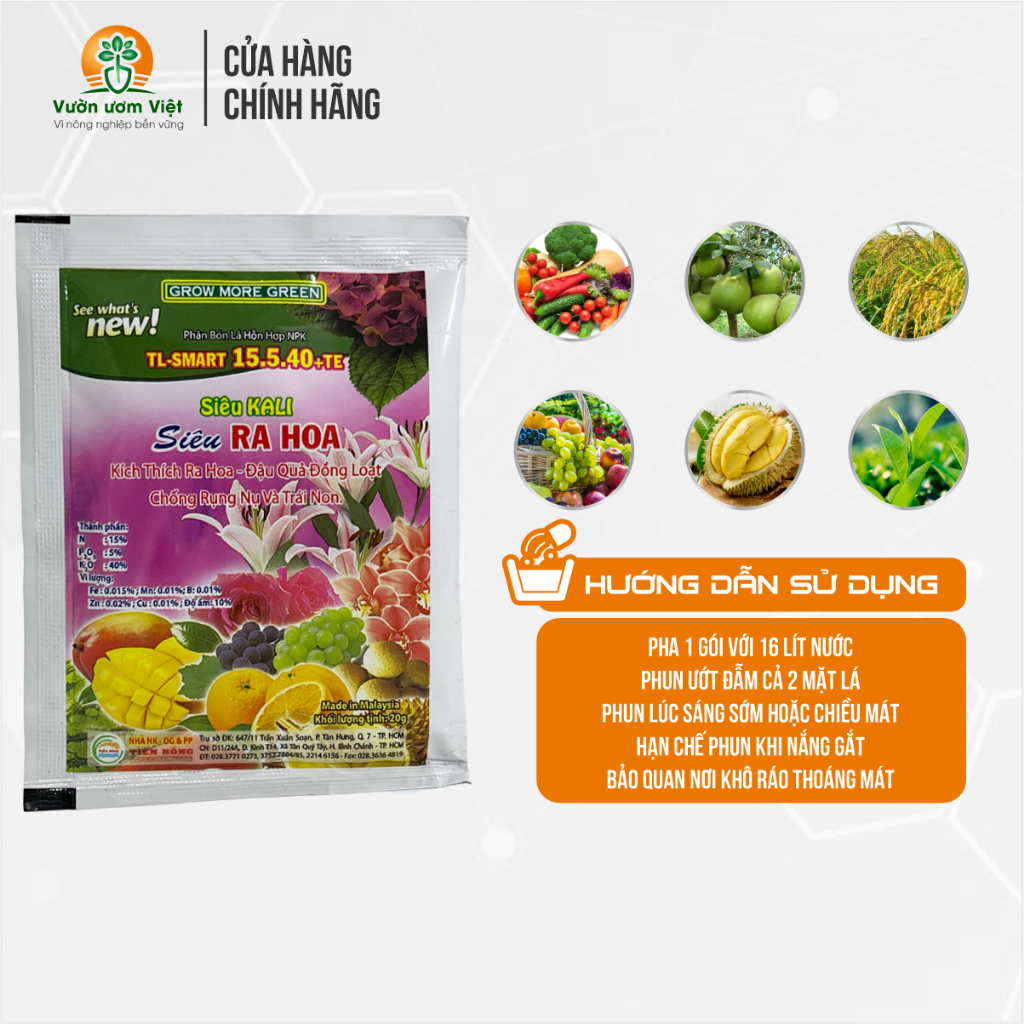 Phân bón Siêu Kali Siêu ra hoa dưỡng hoa to khỏe, mùi thơm lâu, hoa to, hạn chế rung, làm dai cuốn