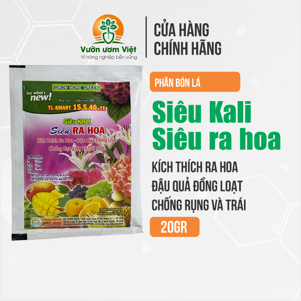 Phân bón Siêu Kali Siêu ra hoa dưỡng hoa to khỏe, mùi thơm lâu, hoa to, hạn chế rung, làm dai cuốn