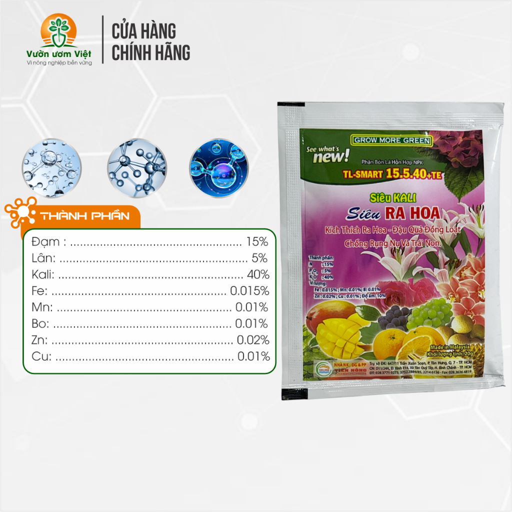 Phân bón Siêu Kali Siêu ra hoa dưỡng hoa to khỏe, mùi thơm lâu, hoa to, hạn chế rung, làm dai cuốn