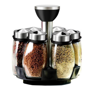 Bộ 6 Lọ Đựng Gia Vị Thủy Tinh Có Roong Cao Su Bảo Vệ Gia Vị Khỏi Ẩm Mốc Có Kèm Giá Để Xoay 360 Độ (hàng tốt)