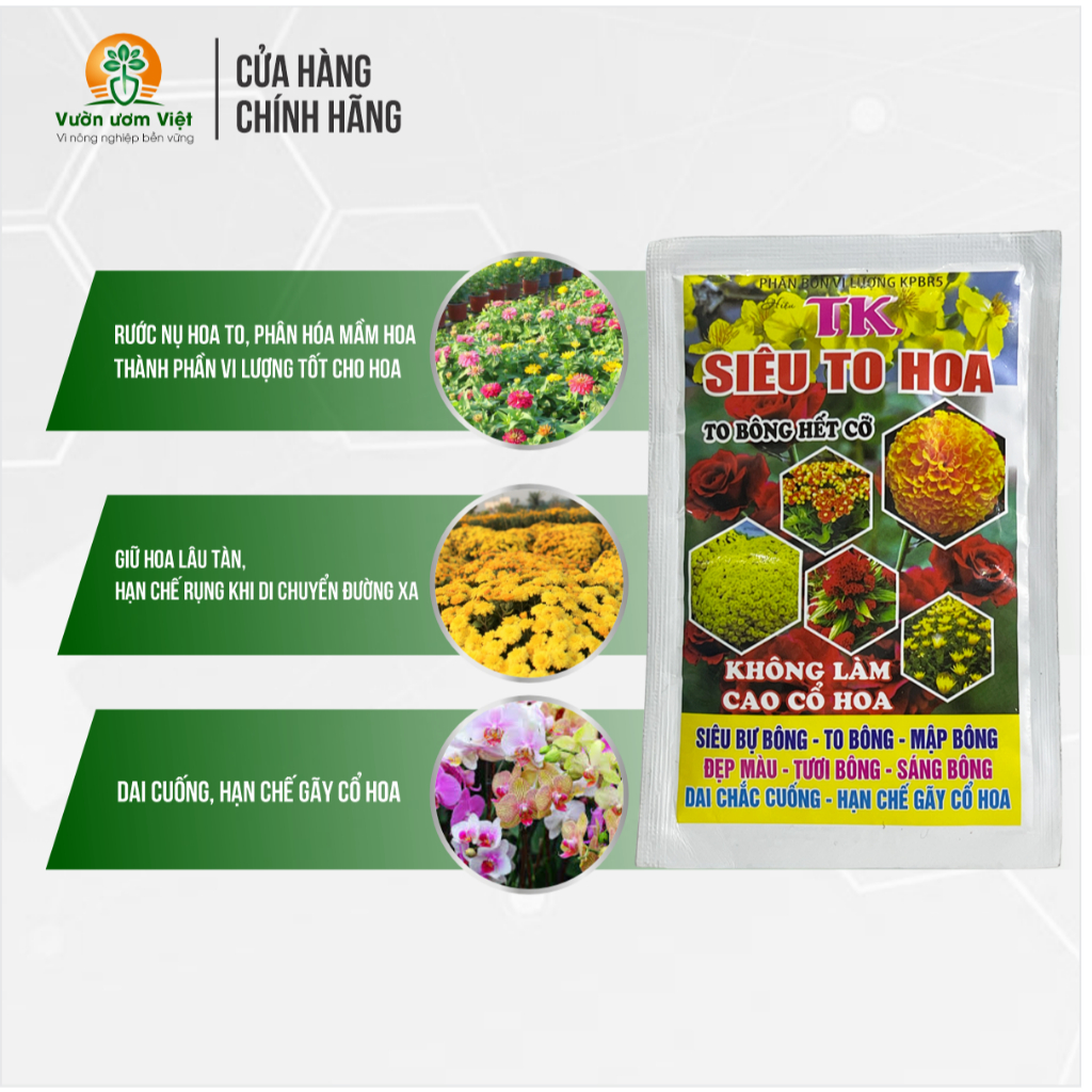 TK.SIÊU TO HOA - dưỡng hoa to, nụ khỏe, màu sắc tươi đẹp, lâu tàn, hương thơm ngát - 50gr