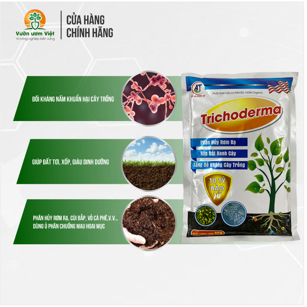 TRICHODERMA bổ sung 10 tỷ bào tử nấm đối kháng nhập khẩu có lợi cho đất và cây trồng