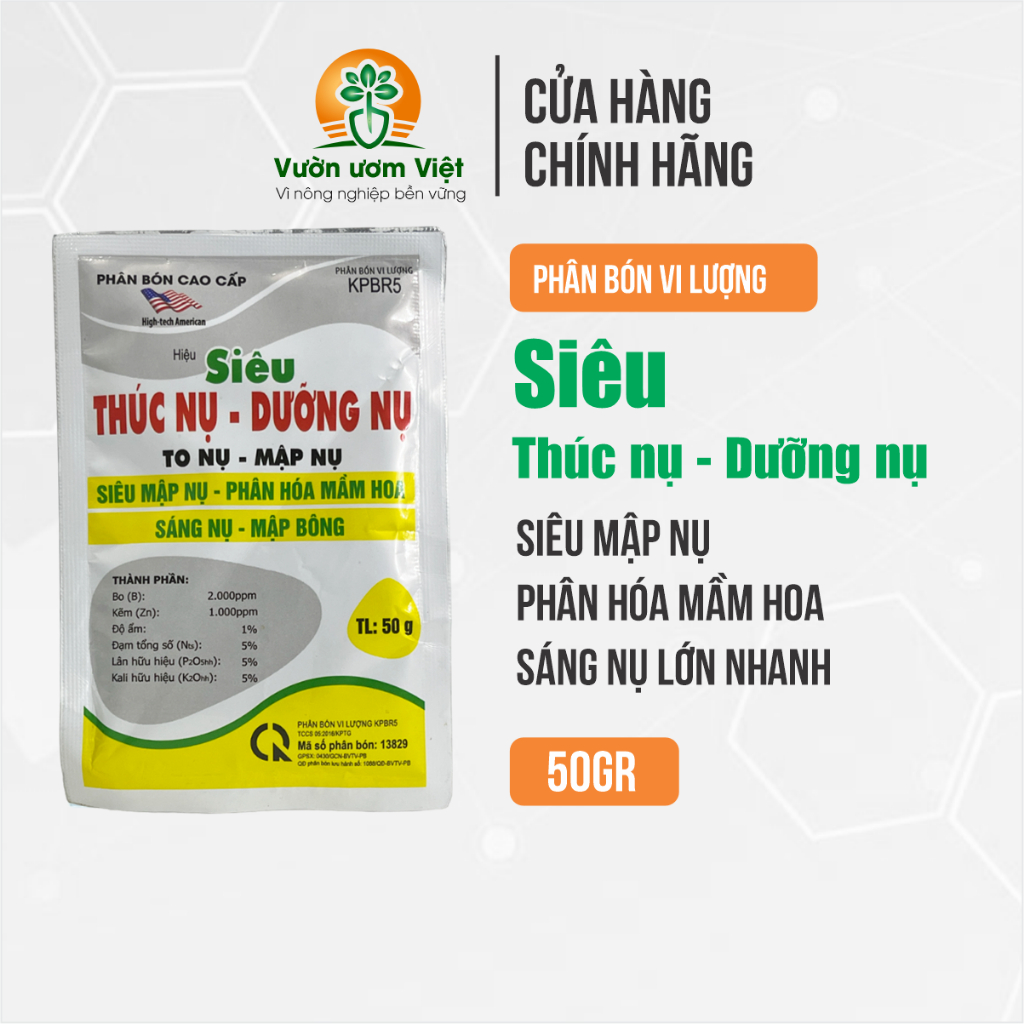Phân bón SIÊU THÚC NỤ - DƯỠNG NỤ kích thích hoa phát triển nhanh, nở sớm, chống nghẹn nụ hoa - 50gr