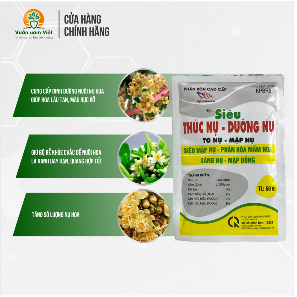 Phân bón SIÊU THÚC NỤ - DƯỠNG NỤ kích thích hoa phát triển nhanh, nở sớm, chống nghẹn nụ hoa - 50gr