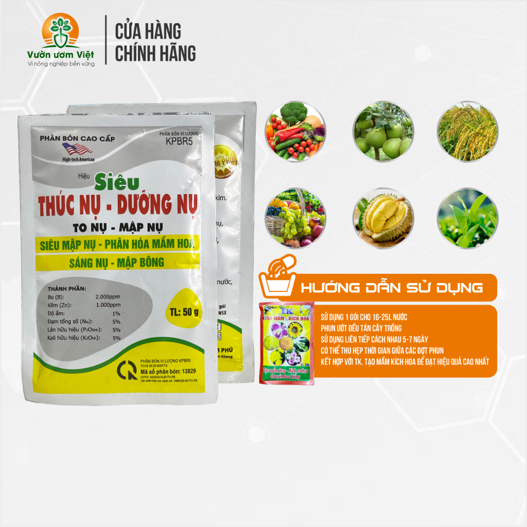 Phân bón SIÊU THÚC NỤ - DƯỠNG NỤ kích thích hoa phát triển nhanh, nở sớm, chống nghẹn nụ hoa - 50gr