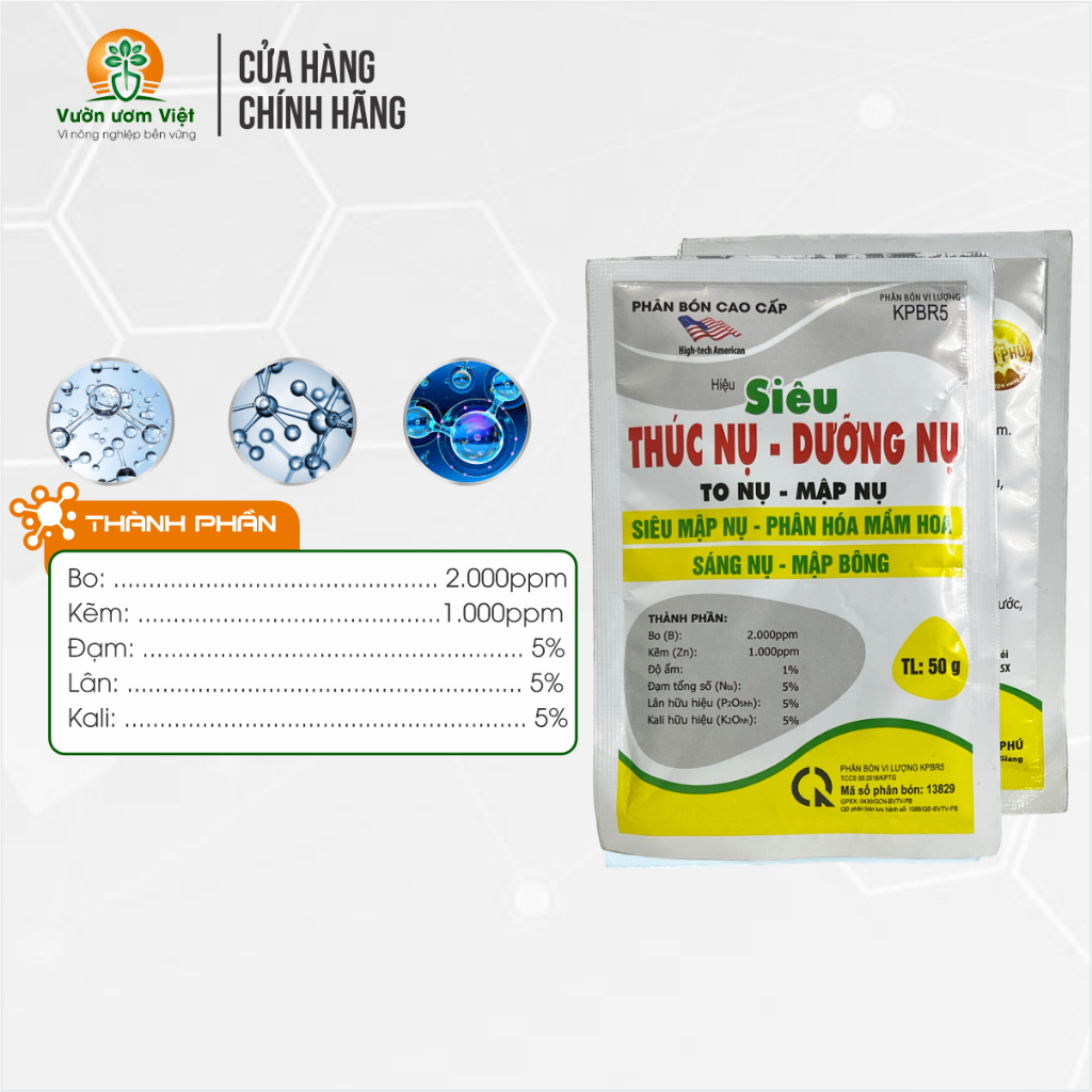 Phân bón SIÊU THÚC NỤ - DƯỠNG NỤ kích thích hoa phát triển nhanh, nở sớm, chống nghẹn nụ hoa - 50gr