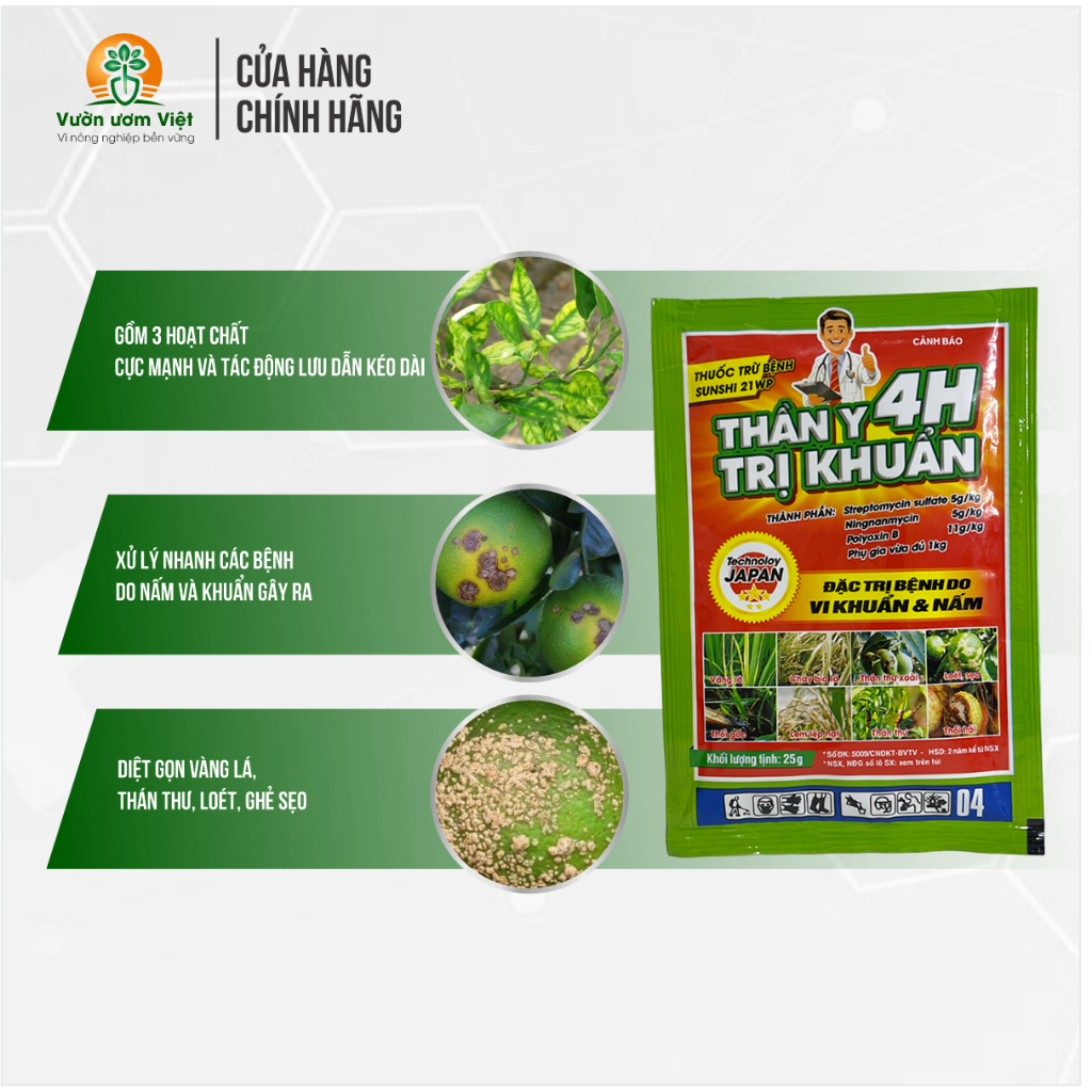 Thuốc trừ bệnh THẦN Y DIỆT KHUẨN 4H diệt nhanh bạc lá, ghẻ lở thân trái, tăng chất lượng cây trồng