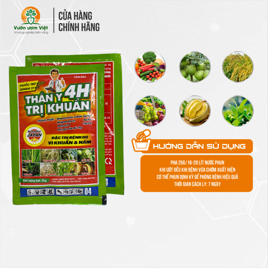 Thuốc trừ bệnh THẦN Y DIỆT KHUẨN 4H diệt nhanh bạc lá, ghẻ lở thân trái, tăng chất lượng cây trồng