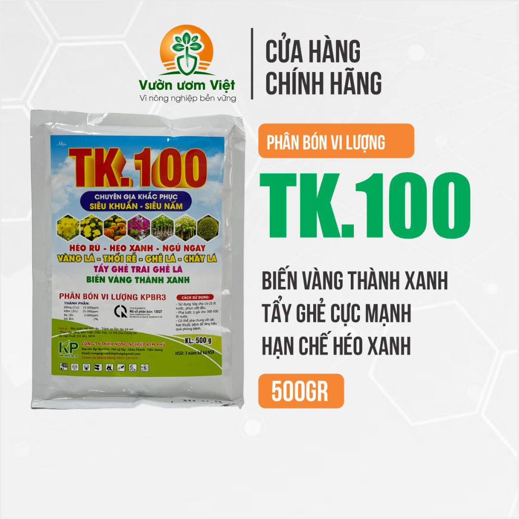 Phân bón TK.100 phục hồi cây trồng, ngăn ngừa héo xanh, ghẻ sẹo, biến vàng lá thành xanh - 500gr