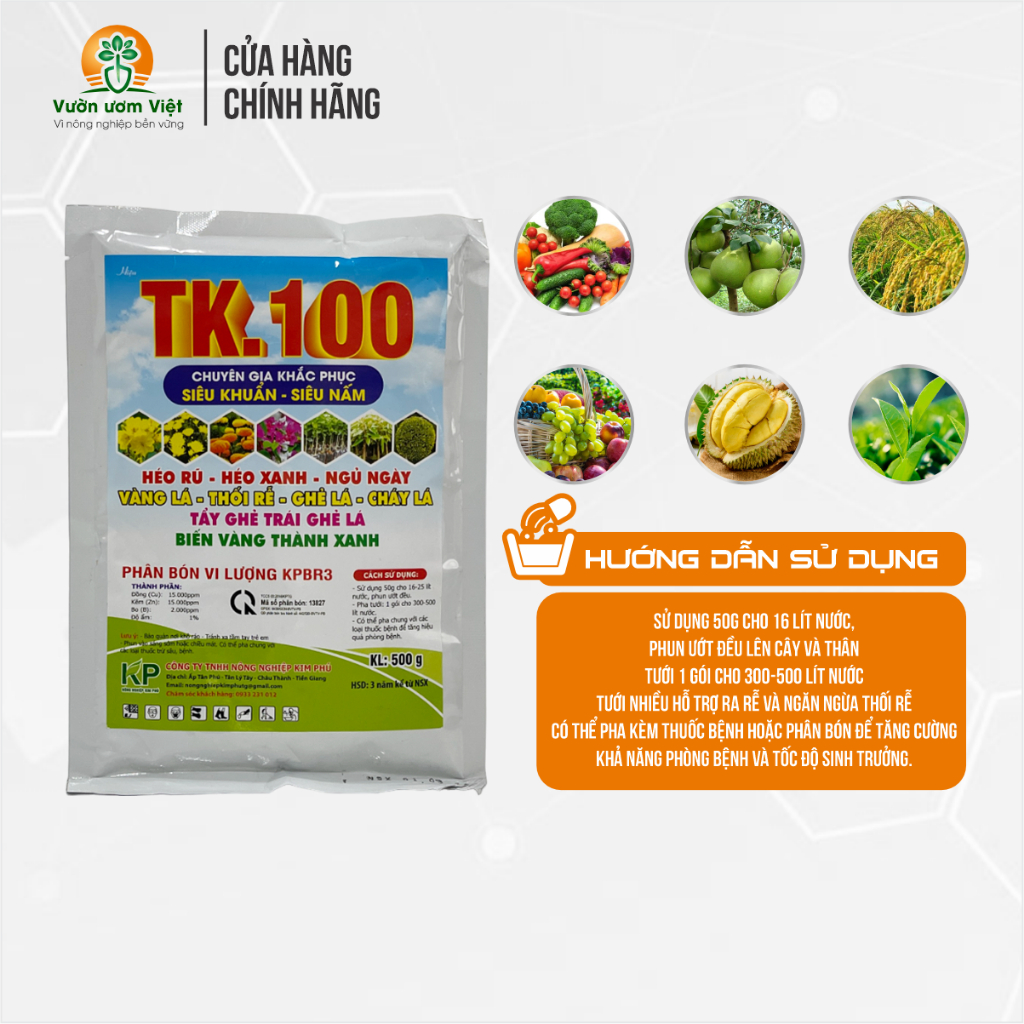 Phân bón TK.100 phục hồi cây trồng, ngăn ngừa héo xanh, ghẻ sẹo, biến vàng lá thành xanh - 500gr