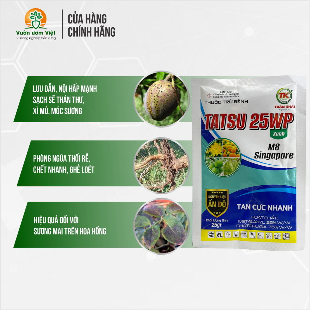 Thuốc trừ bệnh TATSU 25WP trị thối thân, xì mủ, mốc sương, thán thư, loét sẹo và các bệnh khác - 25g