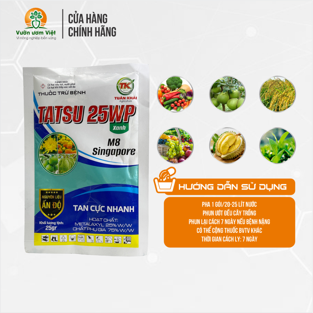 Thuốc trừ bệnh TATSU 25WP trị thối thân, xì mủ, mốc sương, thán thư, loét sẹo và các bệnh khác - 25g