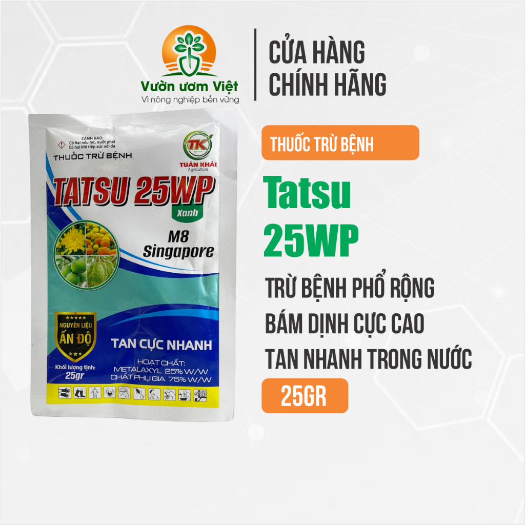 Thuốc trừ bệnh TATSU 25WP trị thối thân, xì mủ, mốc sương, thán thư, loét sẹo và các bệnh khác - 25g