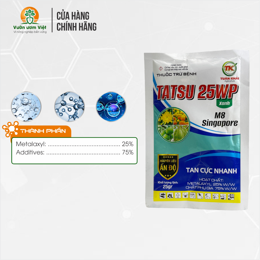 Thuốc trừ bệnh TATSU 25WP trị thối thân, xì mủ, mốc sương, thán thư, loét sẹo và các bệnh khác - 25g
