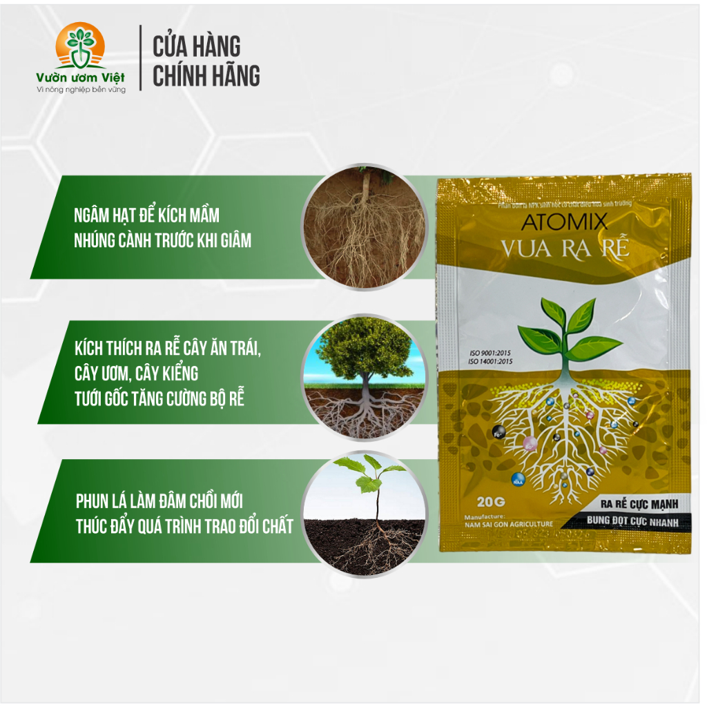 Phân bón VUA RA RỄ kích thích ra rễ con, rễ mới, hồi sinh bộ rễ sau thay chậu, bệnh tật, thối rễ 20g