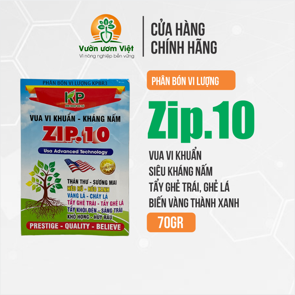 Phân bón vi lượng ZIP.10 giữ xanh lá, tăng sức đề kháng, chống vi khuẩn hại cây trồng - 70gr