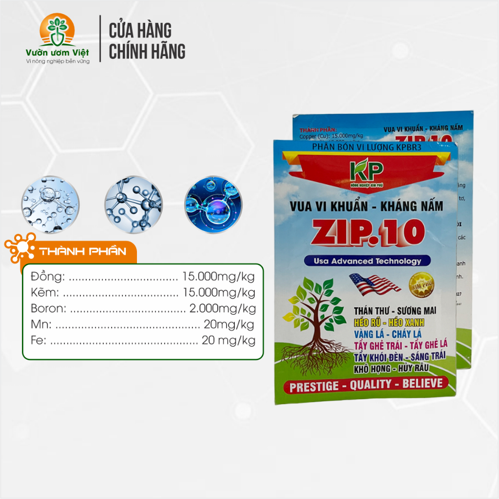 Phân bón vi lượng ZIP.10 giữ xanh lá, tăng sức đề kháng, chống vi khuẩn hại cây trồng - 70gr