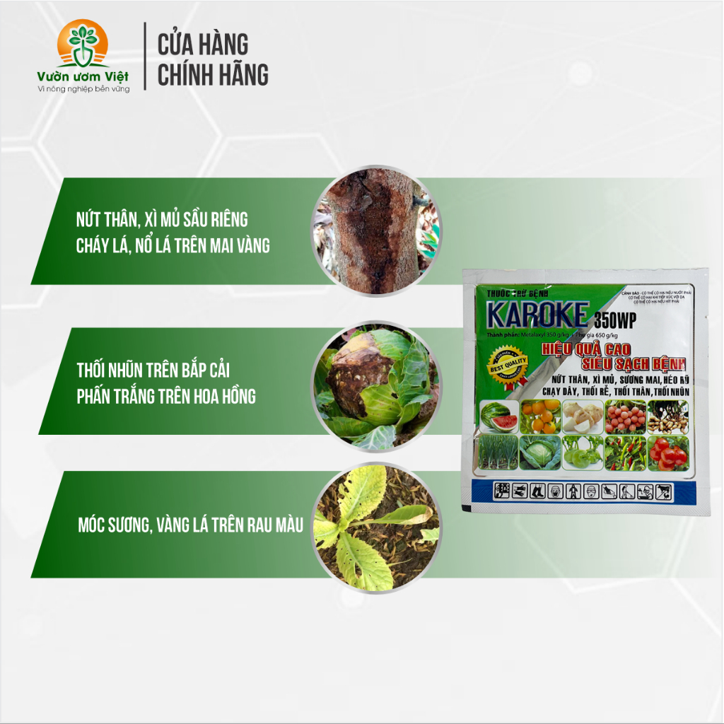 Thuốc trừ bệnh KAROKE 350WP trị phấn trắng, xì mủ, nổ lá, thối nhũn và các bệnh khác - 18gr