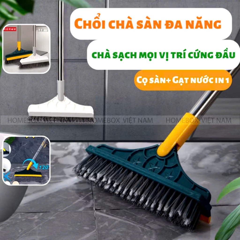 CHỔI QUÉT NHÀ VỆ SINH 120 - Chổi Chà Sàn Nhà Tắm , Cọ Nhà Vệ Sinh Xanh Thiết Kế Đầu Gạt Nước Và Đầu Chổi Xoay 120 Độ #