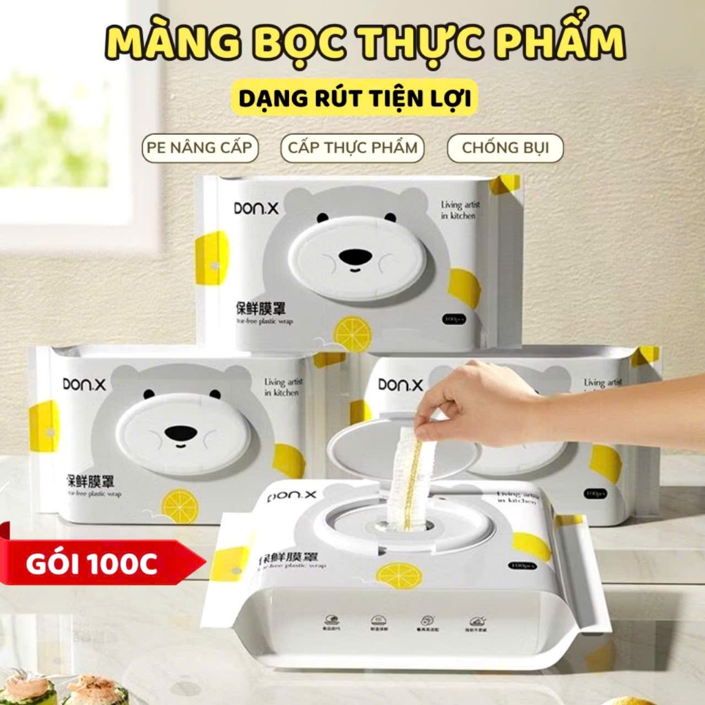 GÓI MÀNG BỌC THỰC PHẨM DẠNG RÚT - Màng bọc thực phẩm thế hệ mới dạng rút tiện lợi 100c , Túi bọc thực phẩm PE siêu dai