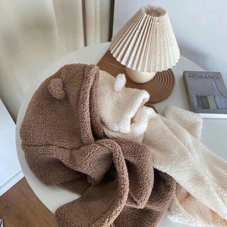 mũ lông tai gấu kèm khăn quàng và bao tay 3in1 ,Kiểu dáng dễ thương, 2 lớp dày dặn giữ ấm
