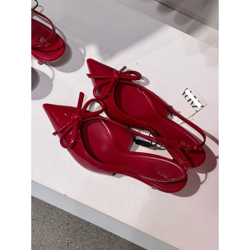 [Sẵn đi liền]GIÀY ĐỎ CAO GÓT MŨI NHỌN ZR THẮT NƠ CAO 8CM SLINGBACK MÙA LỄ HỘI 2024 (FORM TO)
