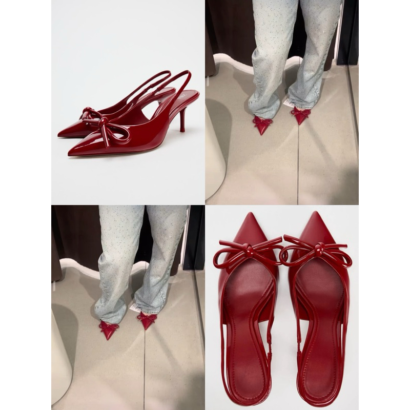 [Sẵn đi liền]GIÀY ĐỎ CAO GÓT MŨI NHỌN ZR THẮT NƠ CAO 8CM SLINGBACK MÙA LỄ HỘI 2024 (FORM TO)