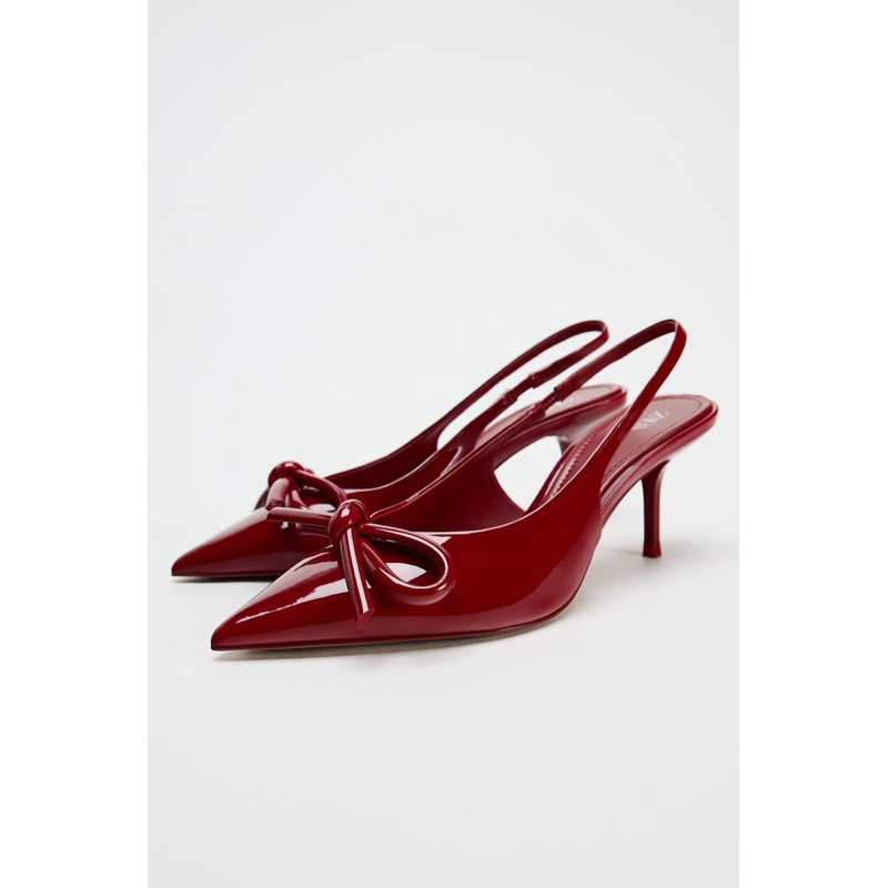 [Sẵn đi liền]GIÀY ĐỎ CAO GÓT MŨI NHỌN ZR THẮT NƠ CAO 8CM SLINGBACK MÙA LỄ HỘI 2024 (FORM TO)