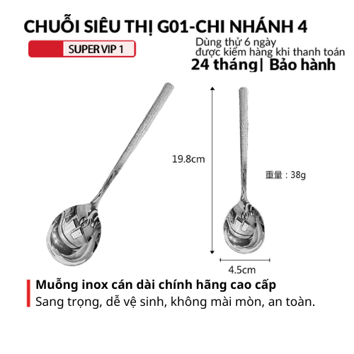 Muỗng inox cán dài cao cấp, muỗng súp đầu tròn thiết kế sang trọng hiện ...